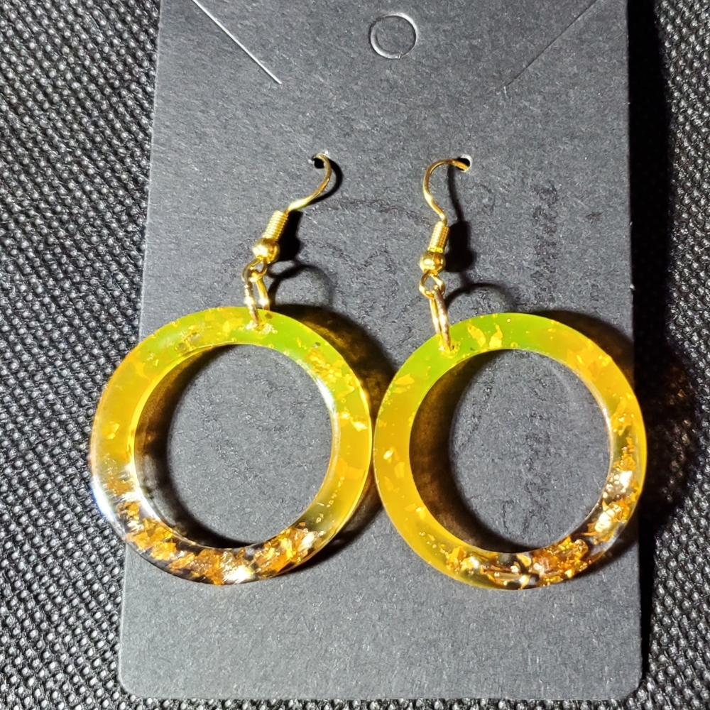 Gold and Blue Resin Hoop Earrings - Picture 8 of 9